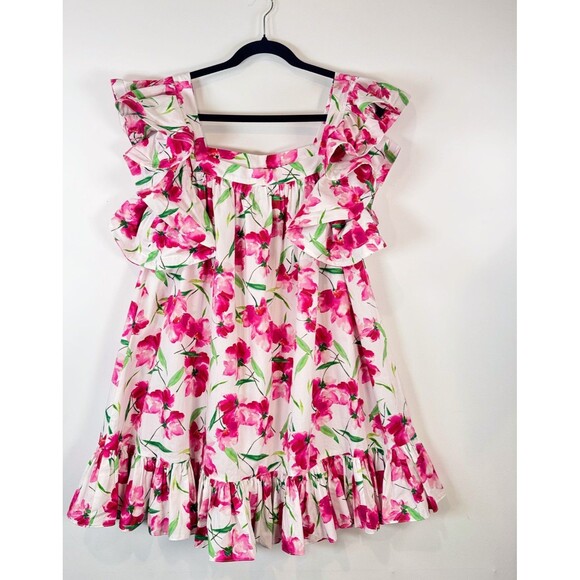 Misa Womens Dress Pink Selma Mini Flutter Floral Square Neck A Line Boho Medium - Picture 6 of 14